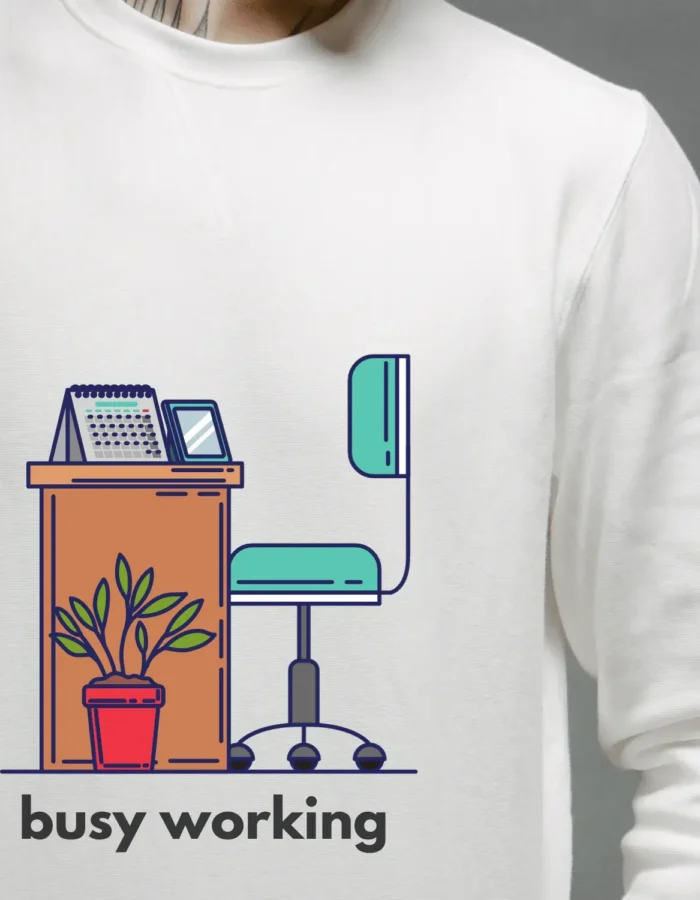 Sweatshirt front Busy Working (White Sweatshirt) - Image 2