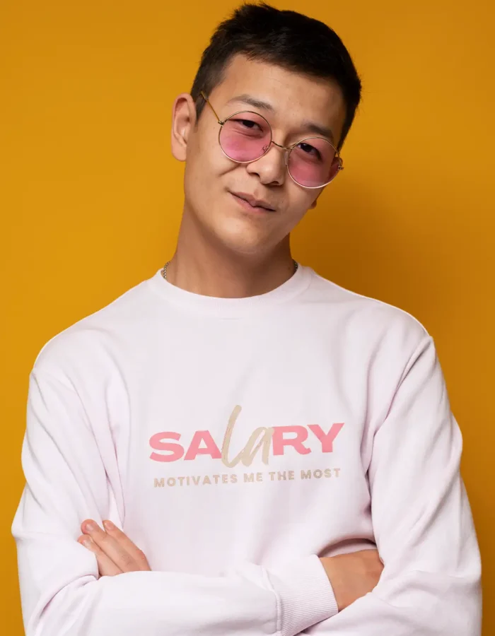 Model Sweatshirt- Salary motivates me (male white) Sweatshirt for man