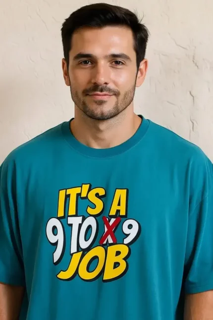"It's a 9 To 9 Job" - Blue Oversized