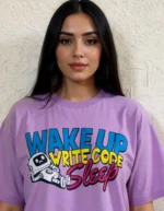 Wake Up, Write Code, Sleep - Lilac Oversized Half