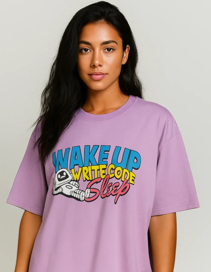 "Wake Up, Write Code" - Lilac Oversized - Image 2