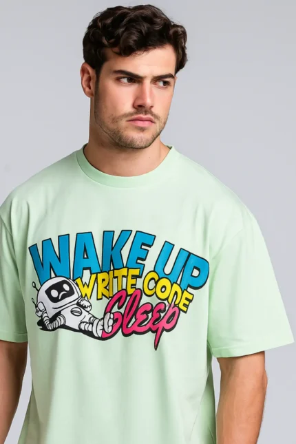 Wake up, Write Code, Sleep - Green Oversized
